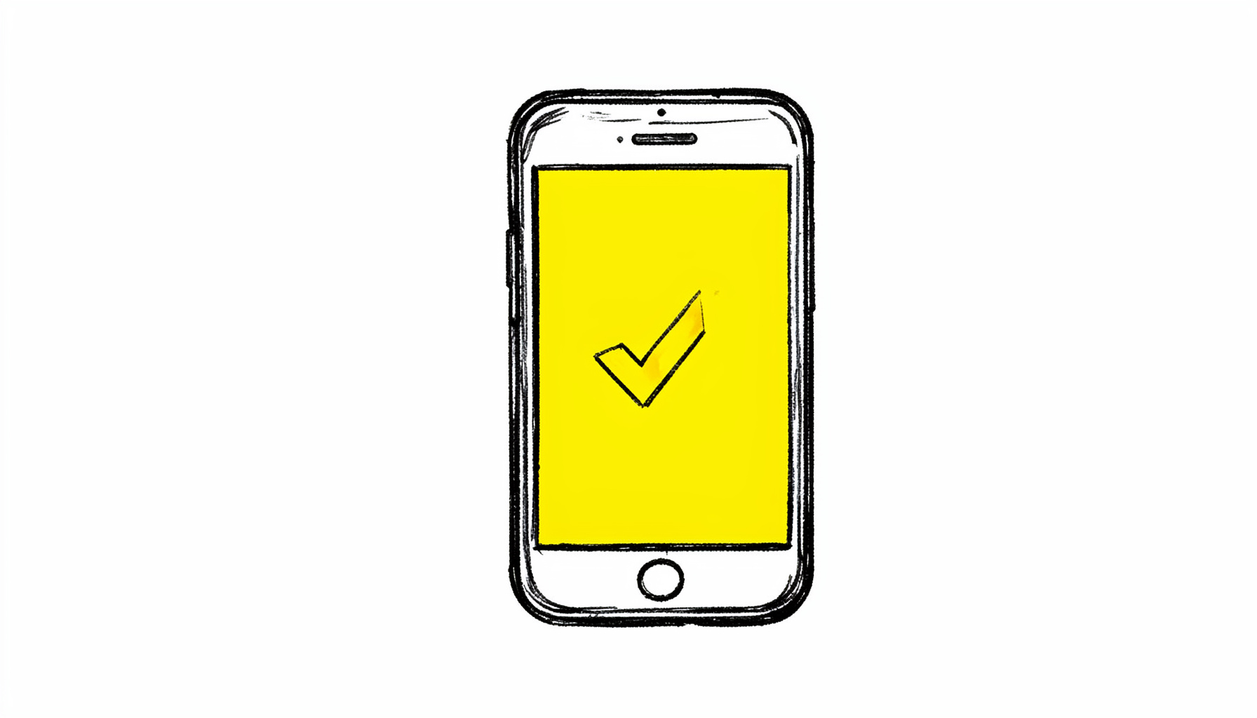 Hand-drawn ink sketch of an iPhone MP4 clip entering Adobe Premiere Pro CC with a golden checkmark